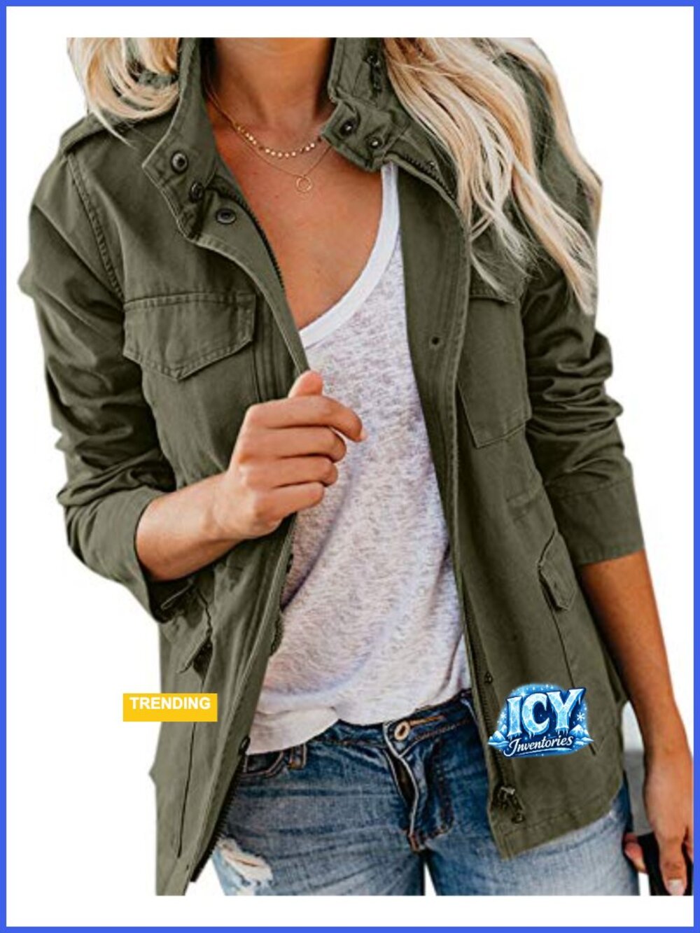 Women's Cotton Military Anorak Jacket Zip Up Snap Utility Coat 4-Pocket